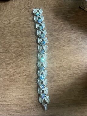 Vintage Silver Link Bracelet with Iridescent Crystals